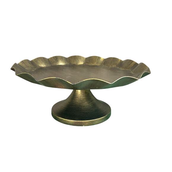 vintage Other - Vintage Brass Pedestal Cake Stand 9” Scalloped Compote